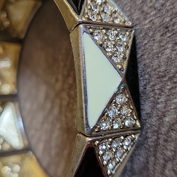 VTG Art Deco Great Gatsby Enamel Triangle Rhinestone Stretch Bracelet - Picture 4 of 4